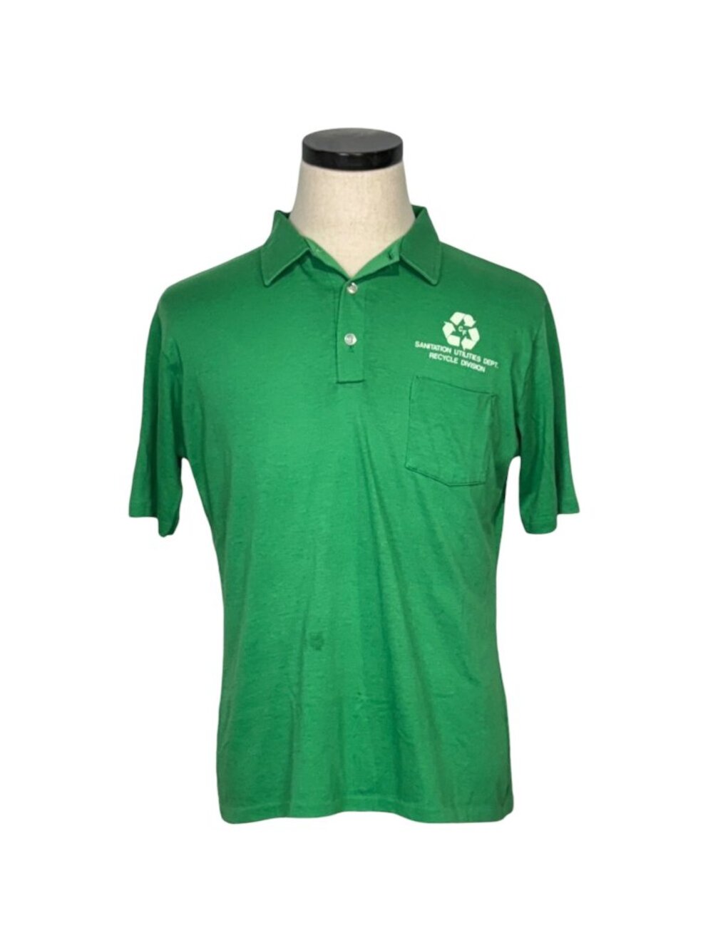 Vintage 80s Recycle Cuyahoga Falls Green Polo Shirt L USA Made Hartwell